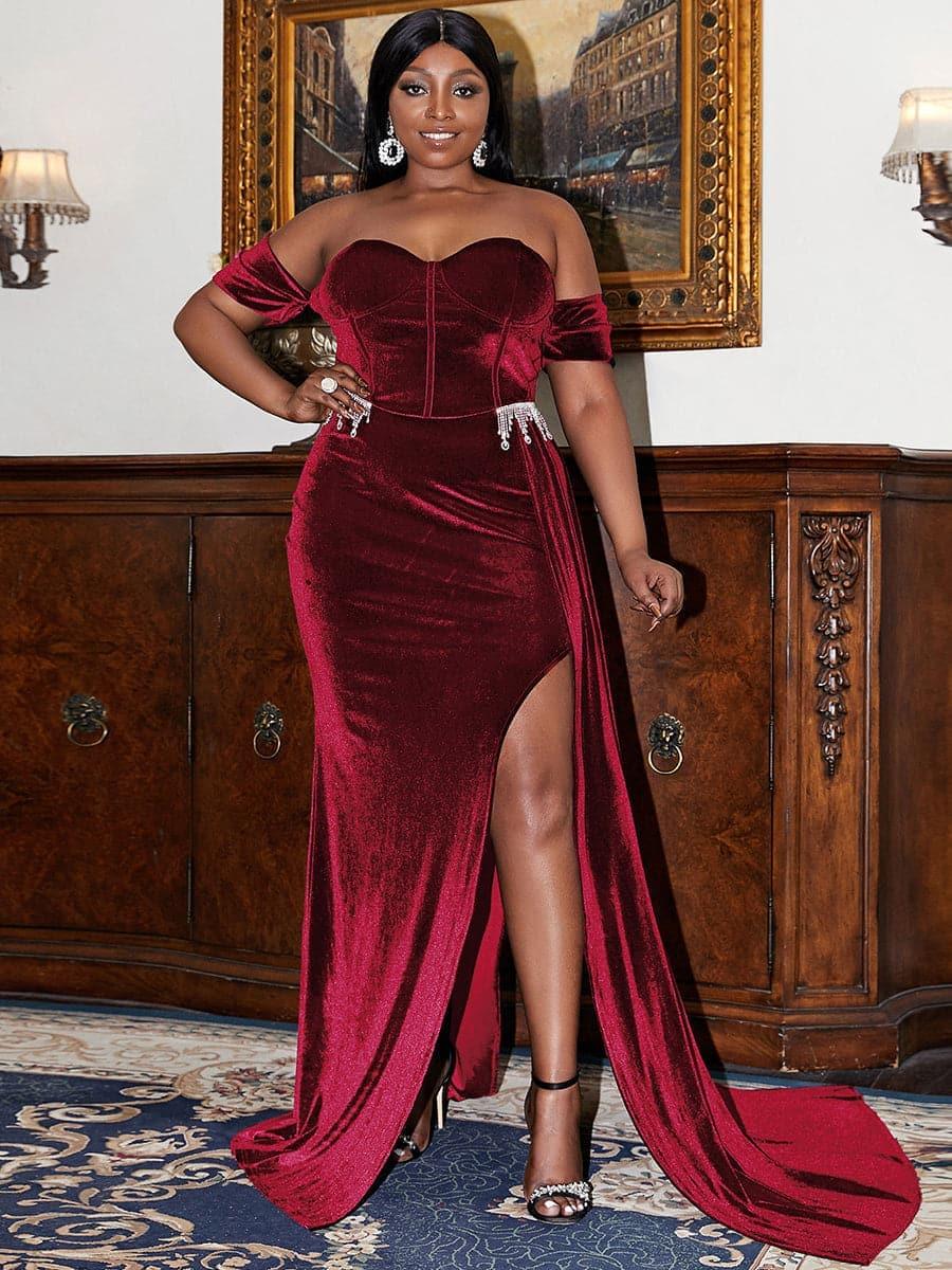 Plus Size Maxi Velvet Black Dress