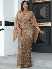 Plus Cross Cover Top Sequin Prom Dress