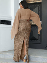 Plus Cross Cover Top Sequin Prom Dress