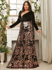 Plus Deep V Neck Backless Black Prom Dress