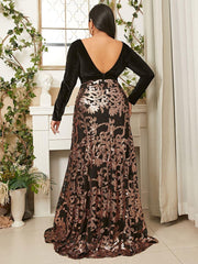 Plus Deep V Neck Backless Black Prom Dress