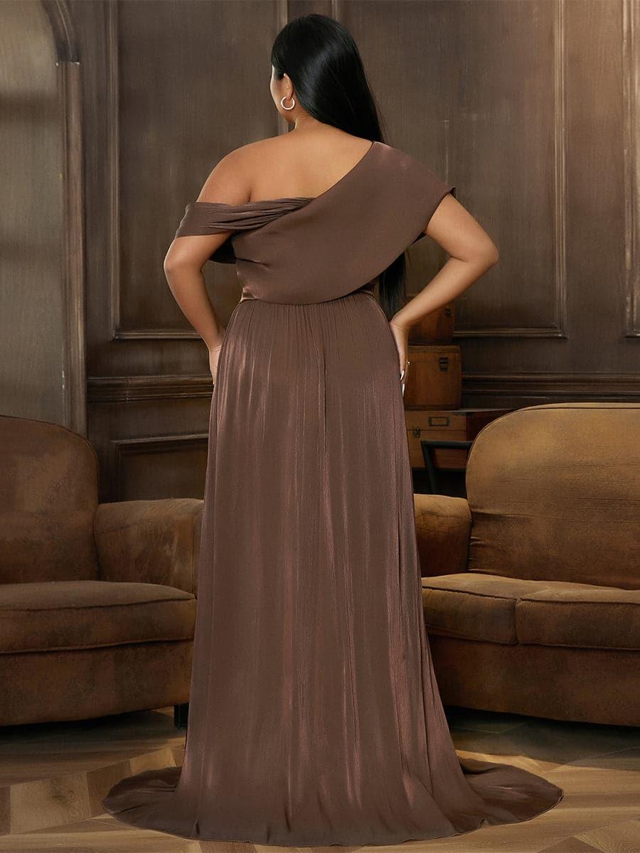 Plus Size One Shoulder A-Line Emerald Blue Bridesmaid Dress