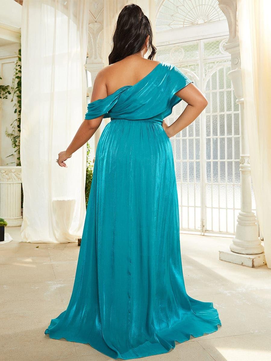 Plus Size One Shoulder A-Line Emerald Blue Bridesmaid Dress