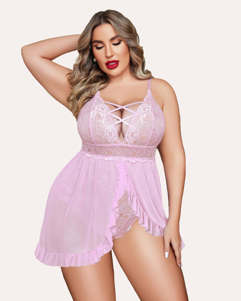 Plus Size FPrint Snap Crotch Babydoll