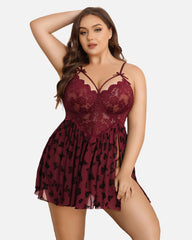 Plus Size Lace FPrint Babydoll