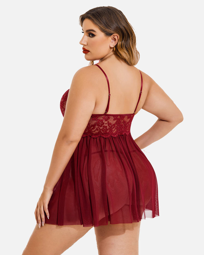 Christmas Plus Size Lace Babydoll