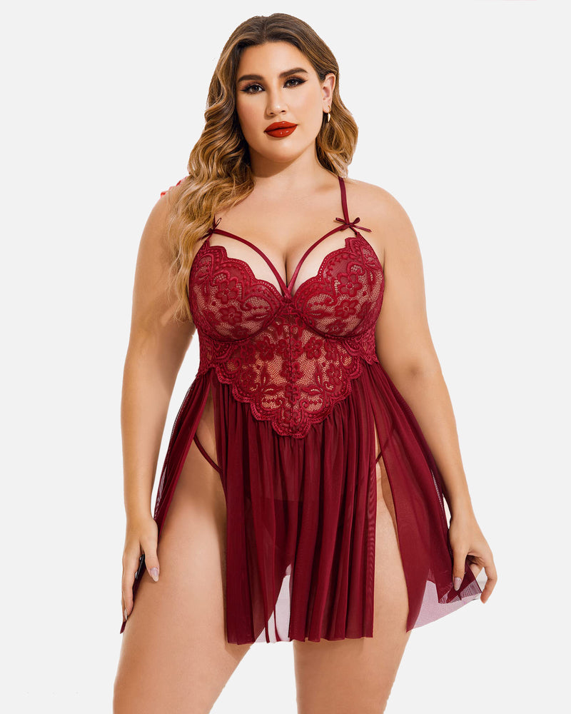 Christmas Plus Size Lace Babydoll