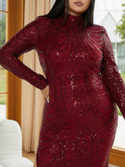 Plus Size Long Sleeve Cutout Sequin Dress