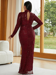 Plus Size Long Sleeve Cutout Sequin Dress
