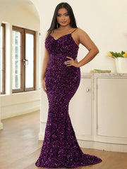 Plus Spaghetti Sequin Evening Dress