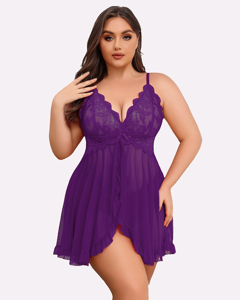 Plus Size Lace Open Front Babydoll