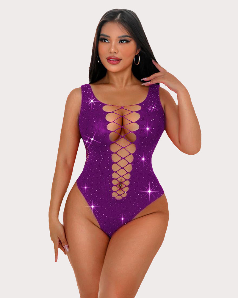 Mesh Fishnet Rhinestone Bodysuit