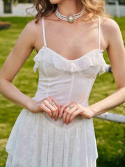 White Lace Ruffled Skater Homecoming Dress