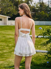 White Lace Ruffled Skater Homecoming Dress