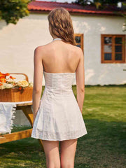 White Halter A-line Mini Party Dress