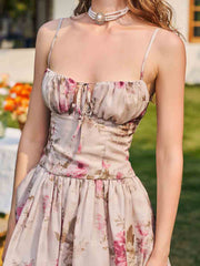 Vintage Strapless A-line Floral Homecoming Dress