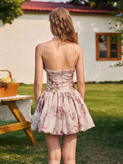 Vintage Strapless A-line Floral Homecoming Dress