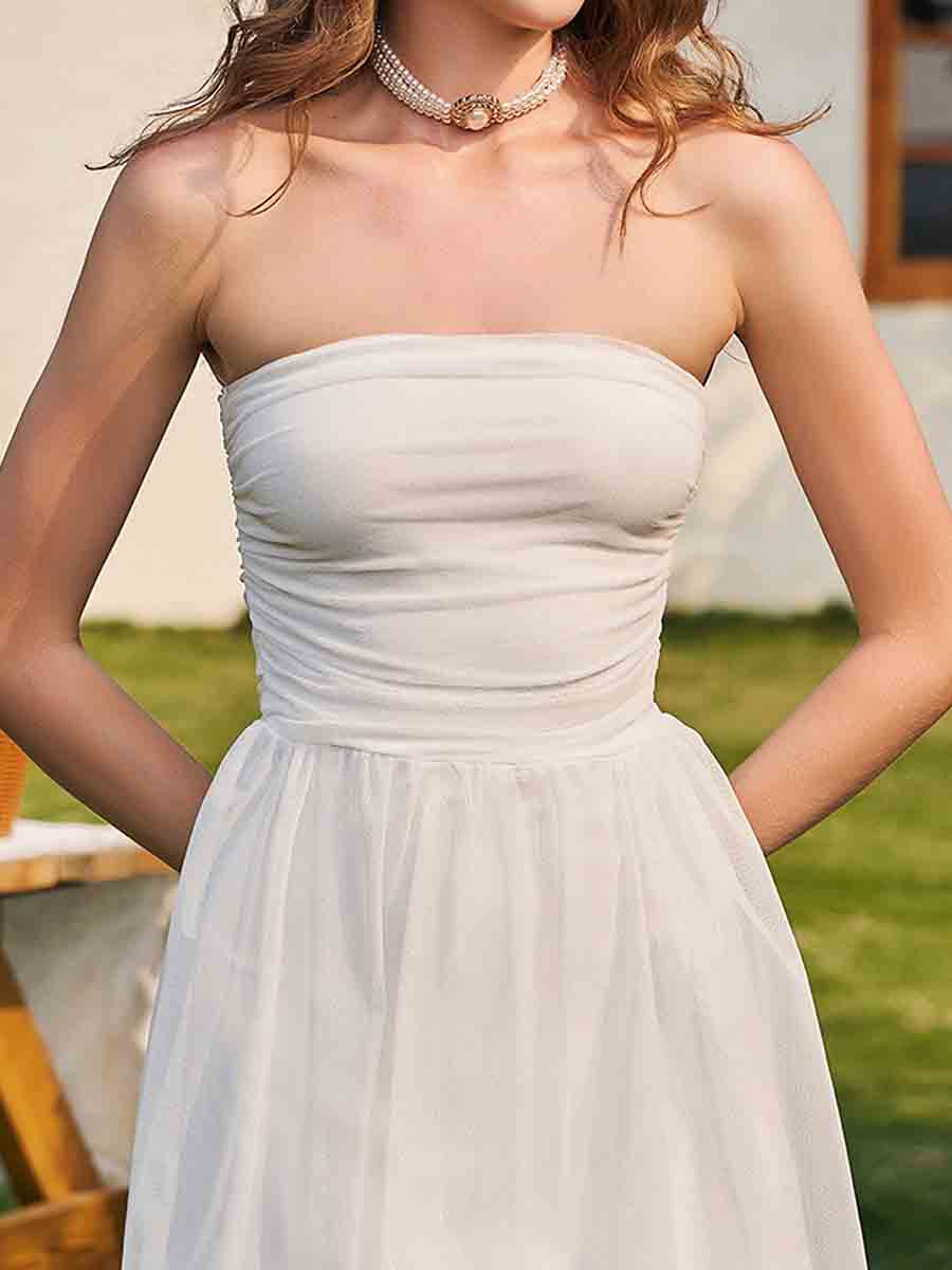 White Strapless Knot Sweet Homecoming Dress