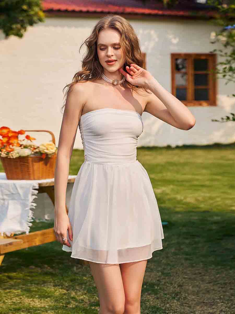 White Strapless Knot Sweet Homecoming Dress