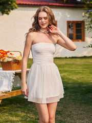 White Strapless Knot Sweet Homecoming Dress