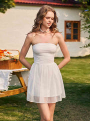 White Strapless Knot Sweet Homecoming Dress