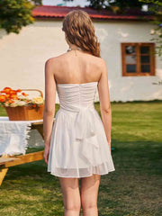 White Strapless Knot Sweet Homecoming Dress