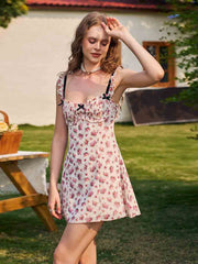 Floral Ruffled Backless Mini Party Dress