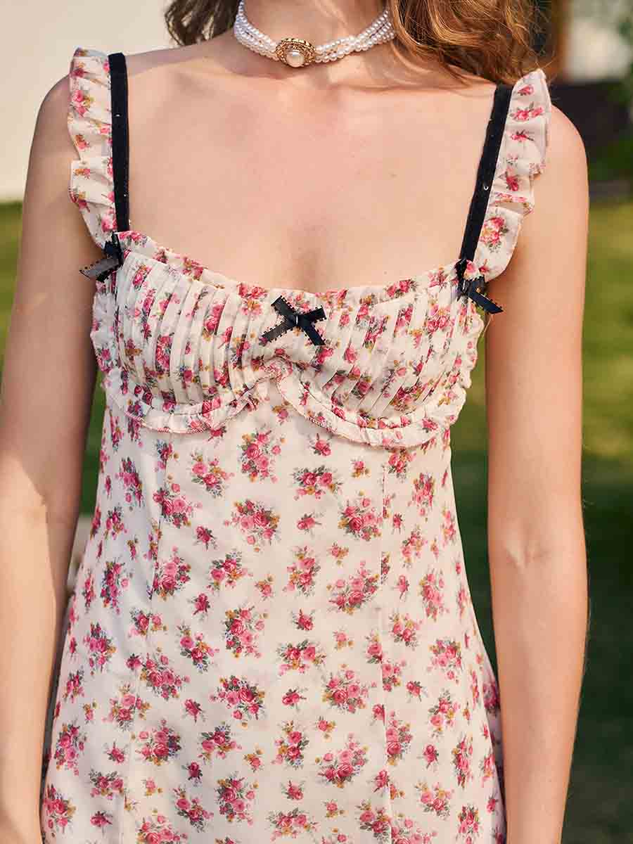 Floral Ruffled Backless Mini Party Dress