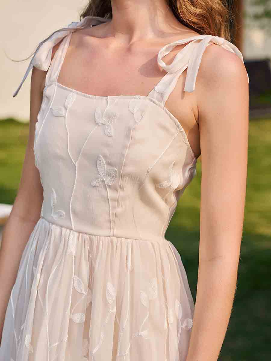 Leaf Embroidered A-line Casual Mini Dress