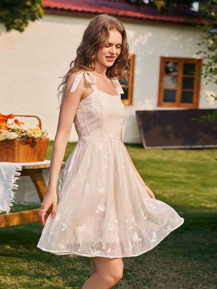 Leaf Embroidered A-line Casual Mini Dress