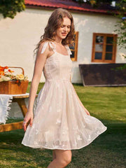 Leaf Embroidered A-line Casual Mini Dress