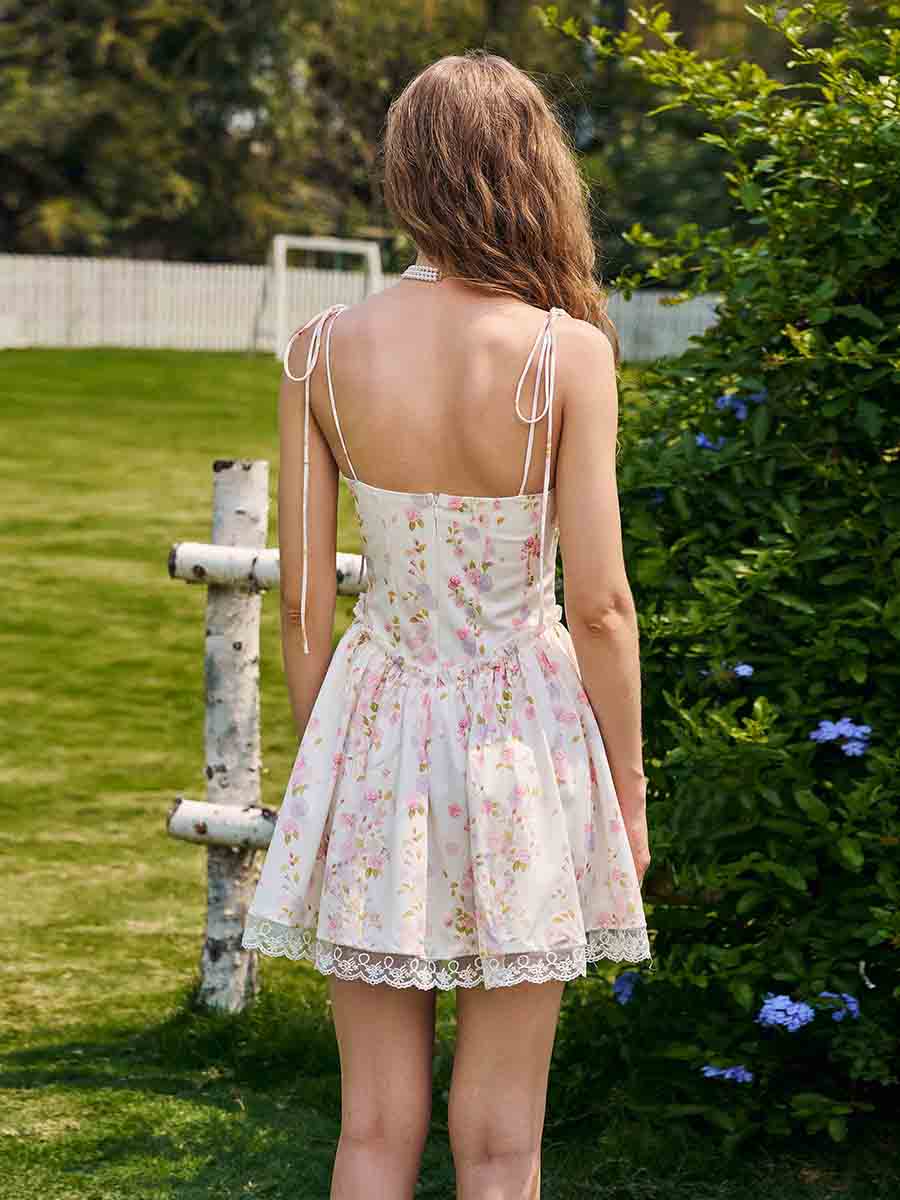 Spaghetti Floral A-line Corset Homecoming Dress