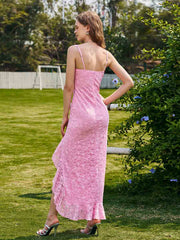 Pink Lace Asymmetrical Floral Sweet Dress