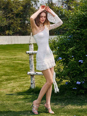 White One Shoulder Lace Party Dress
