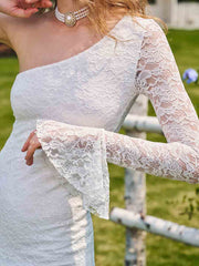 White One Shoulder Lace Party Dress