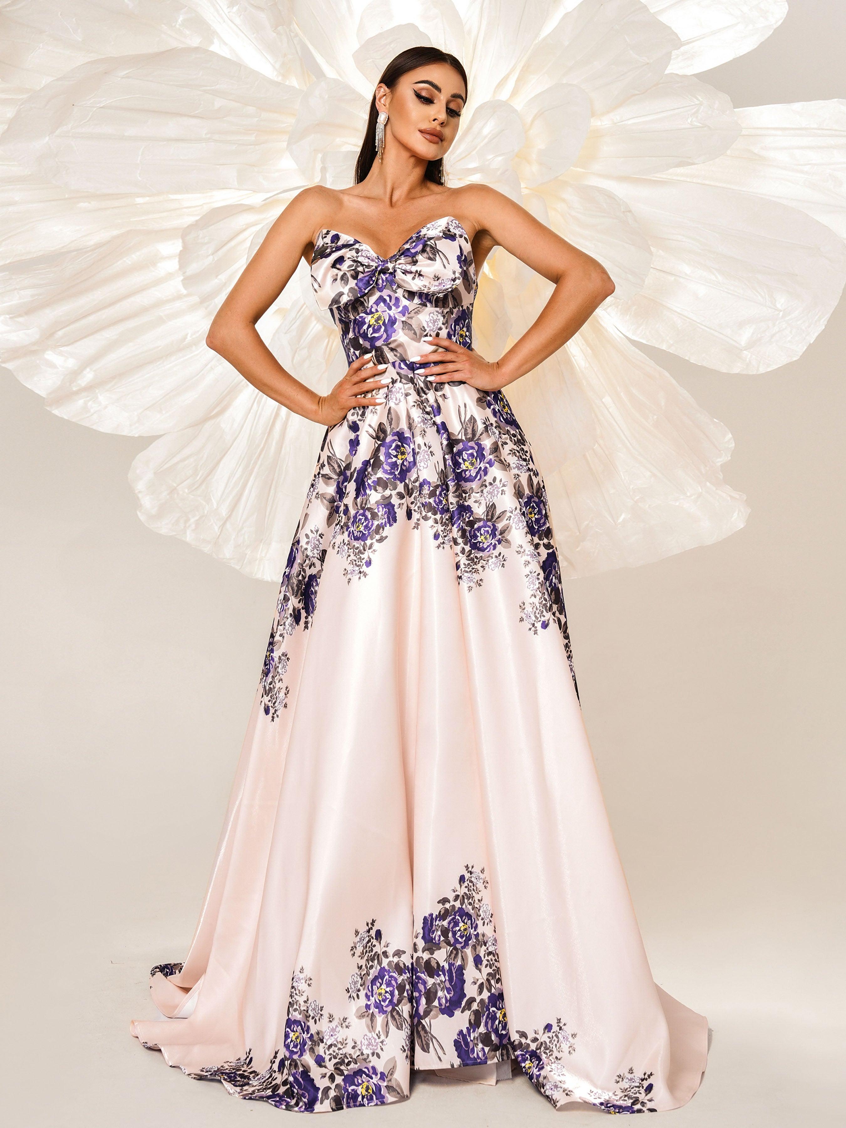 A-line Floral Sweetheart Neck Prom Dress