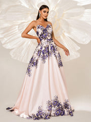 A-line Floral Sweetheart Neck Prom Dress