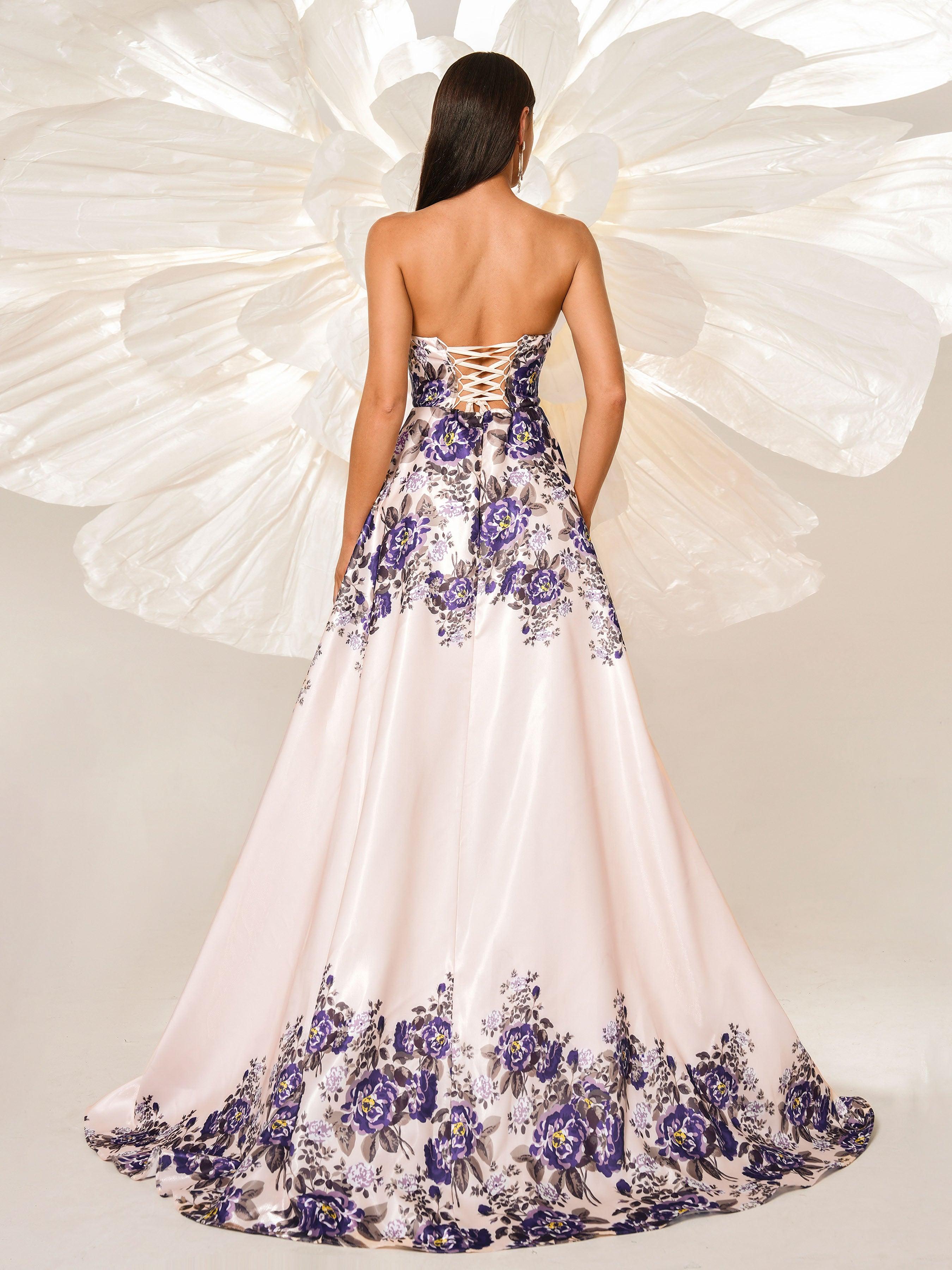 A-line Floral Sweetheart Neck Prom Dress