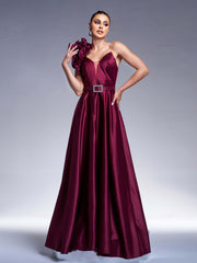 Floral One Shoulder A-line Prom Dress