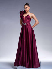 Floral One Shoulder A-line Prom Dress