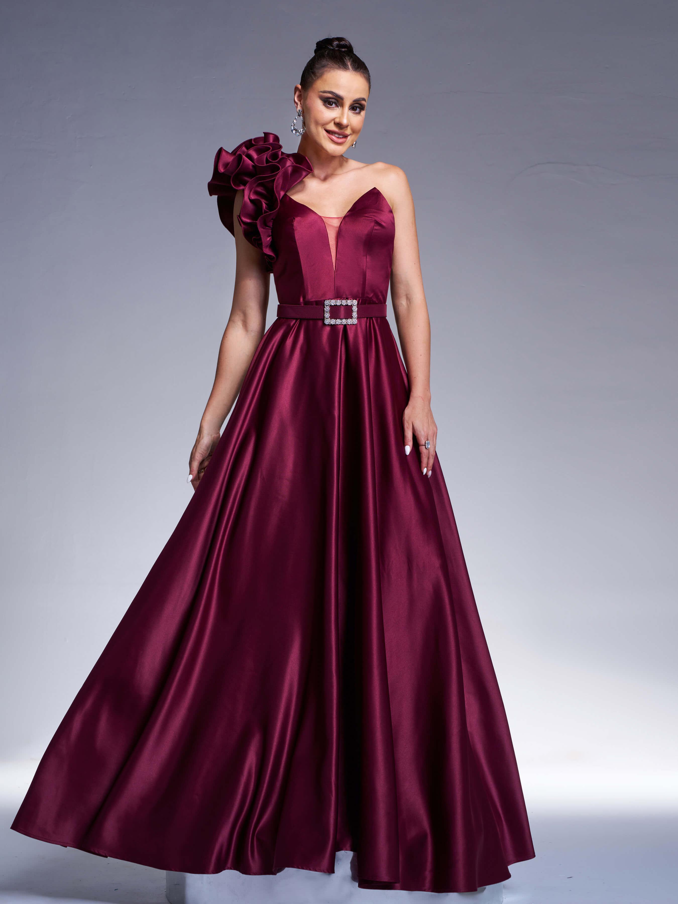 Floral One Shoulder A-line Prom Dress