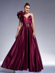 Floral One Shoulder A-line Prom Dress