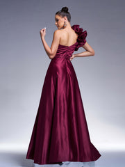 Floral One Shoulder A-line Prom Dress
