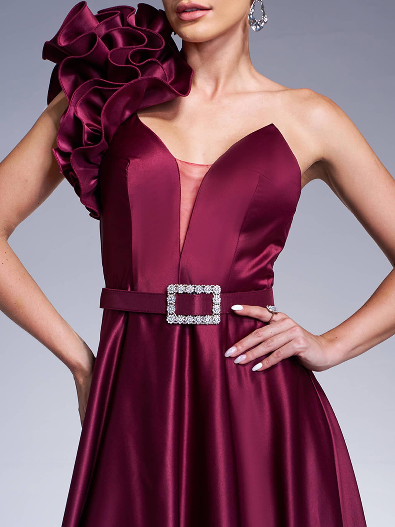 Floral One Shoulder A-line Prom Dress