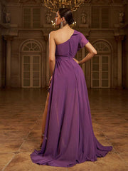 Purple Ruffled A-line Bridesmaid Dress