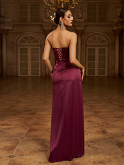Purple Strapless Ruffled Split Cocktail Dress