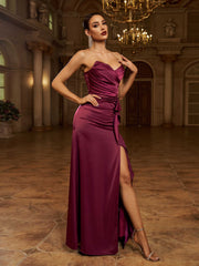 Purple Strapless Ruffled Split Cocktail Dress