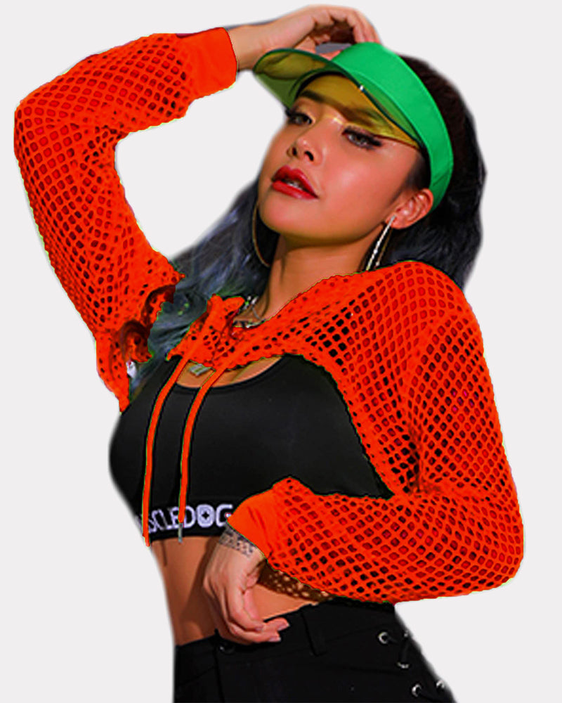 Mesh Hoodie Crop Top Fishnet Shirt
