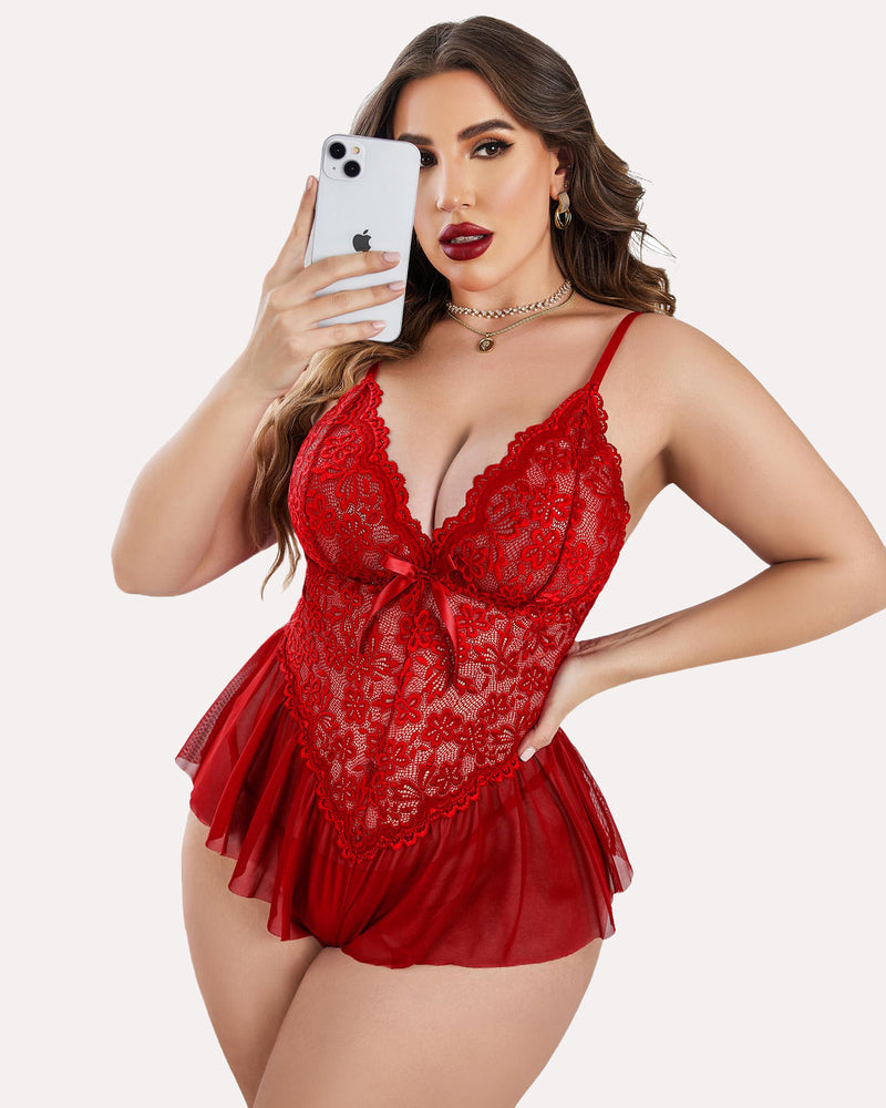 Plus Size Lingerie Lace Bodysuit