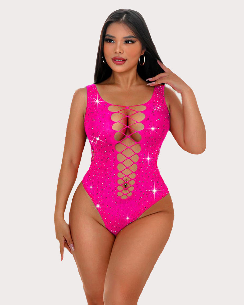 Mesh Fishnet Rhinestone Bodysuit